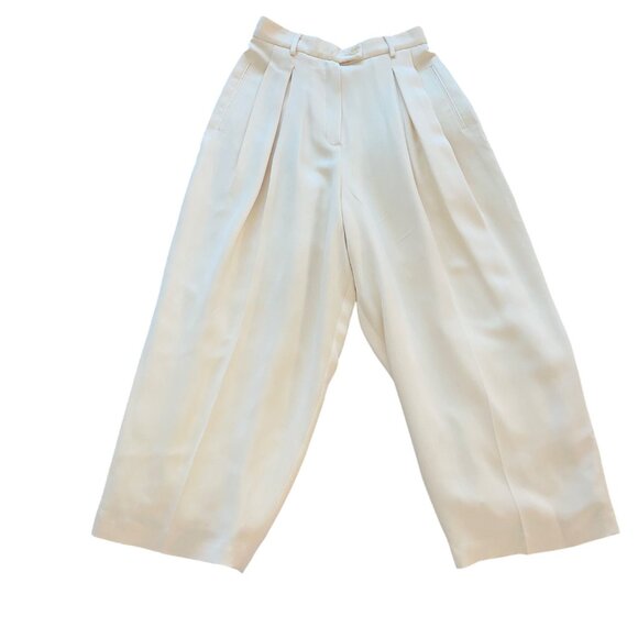 Omo Norma Kamali Vintage Womens Trousers Size 8 Cream Cropped Pleated High Rise - Picture 13 of 16